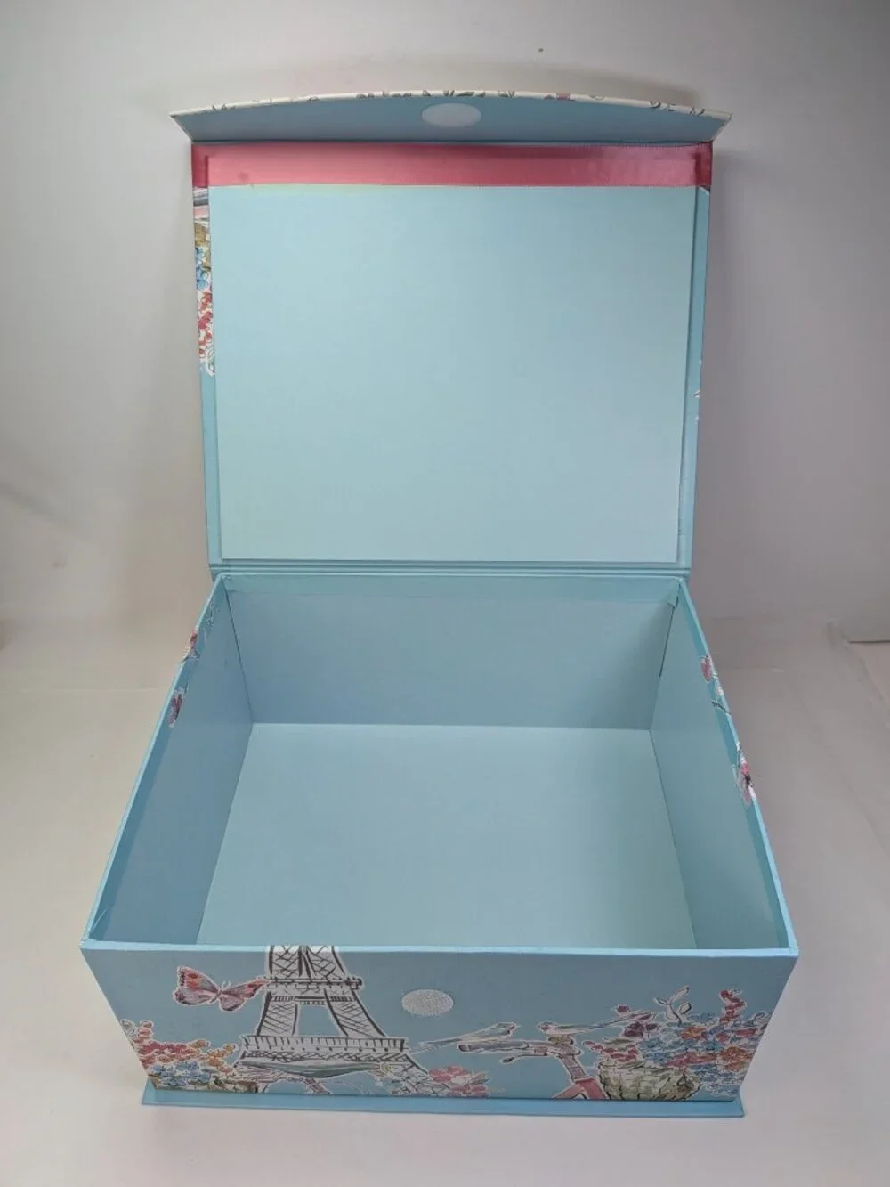 Paris France Storage Box Eiffel Tower Pink Ribbon Spring Floral Blue